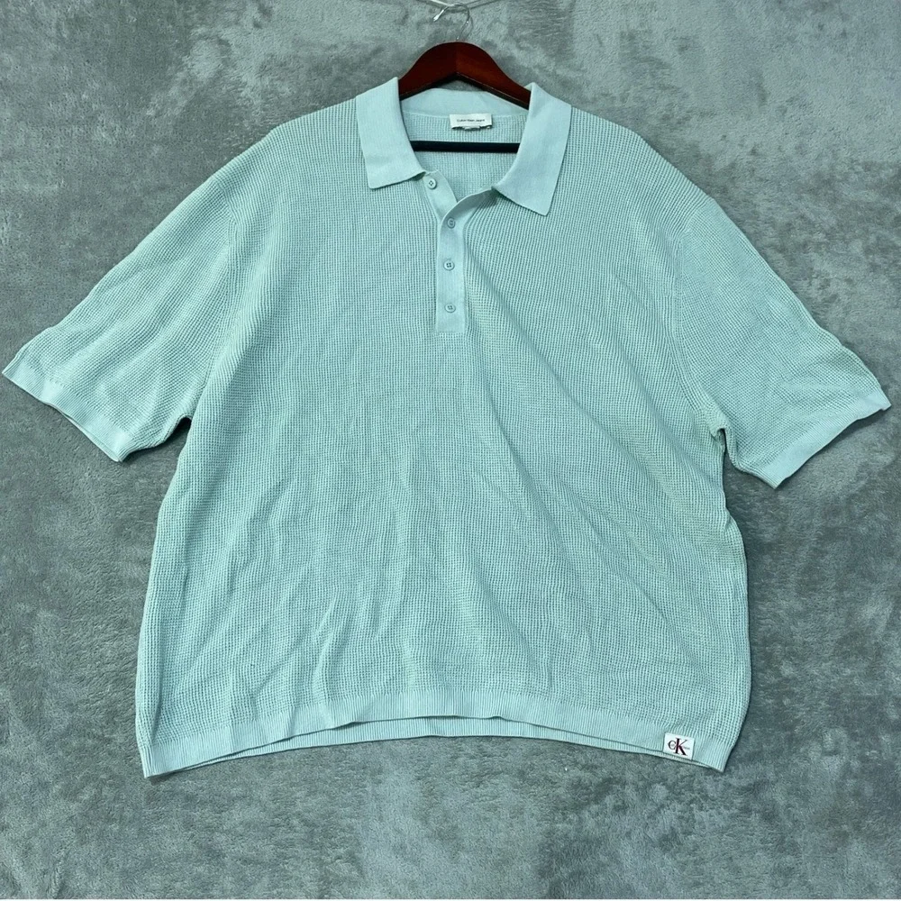 NWOT Calvin Klein Jeans Waffle Knit Sweater Polo Shirt Men's 2XL Green Cotton